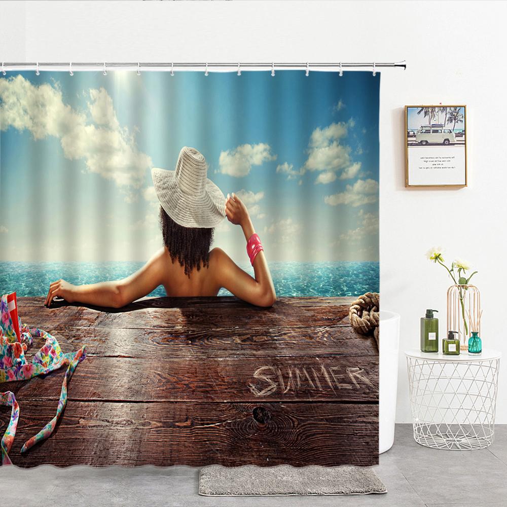 High Quality Sea Beach Shell Printed Shower Curtains starfish Bath Curtain Screen Waterproof Products Bathroom Decor with Hooks