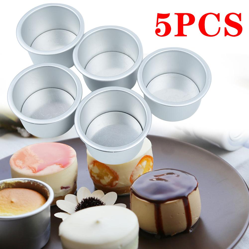 5pcs Aluminum Alloy Cake Mold Cupcake Pan Pudding Mold DIY Baking Mold with Removable Bottoms