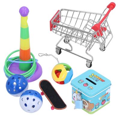 7 Stück Papagei Puzzle Spielzeug Set Mini Wagen Trainingsringe Skateboard Glocke Ball Kit für Vögel