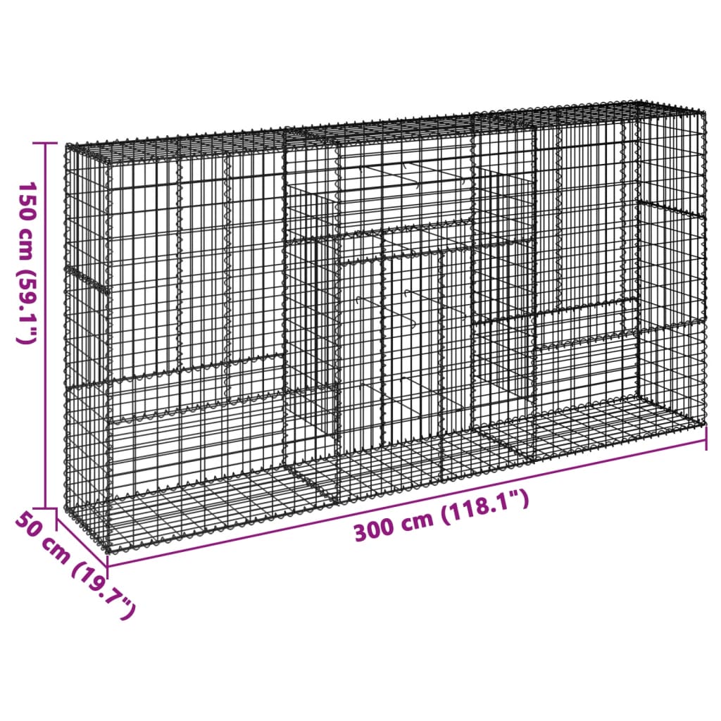Gabion with Lid 300 X 50 X 150 Cm Galvanized Iron