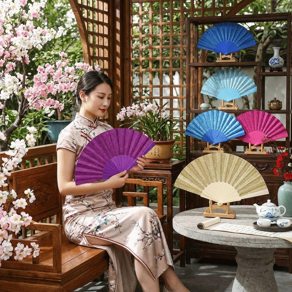 Handheld Plastic Glitter Fan Solid Color Classic Fan Photography Folding Hand Fan  Concerts
