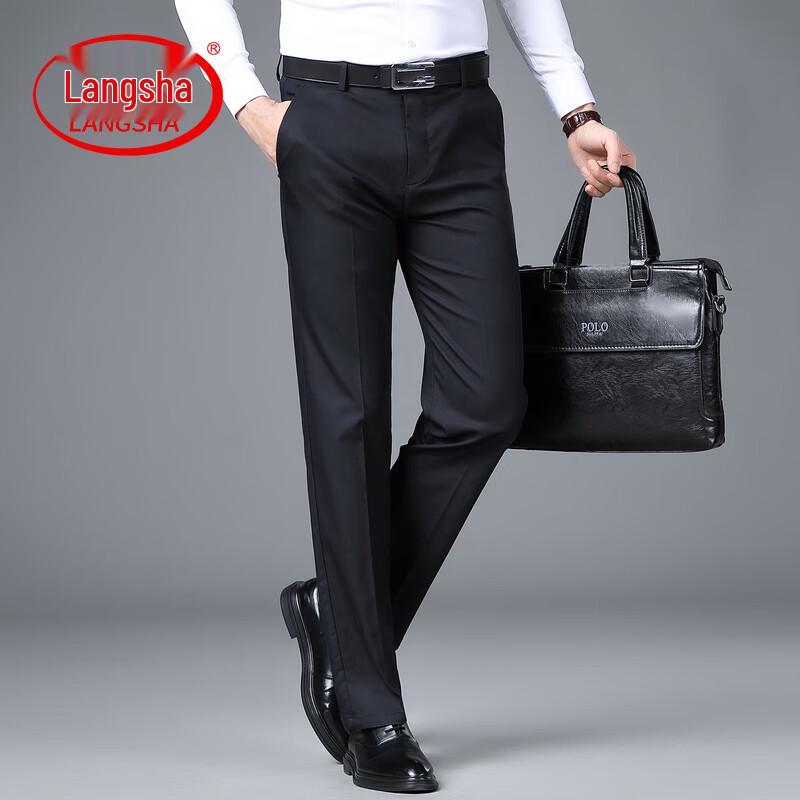 LangSha Men s Wrinkle-Free Straight-Fit Casual Business Pants 38