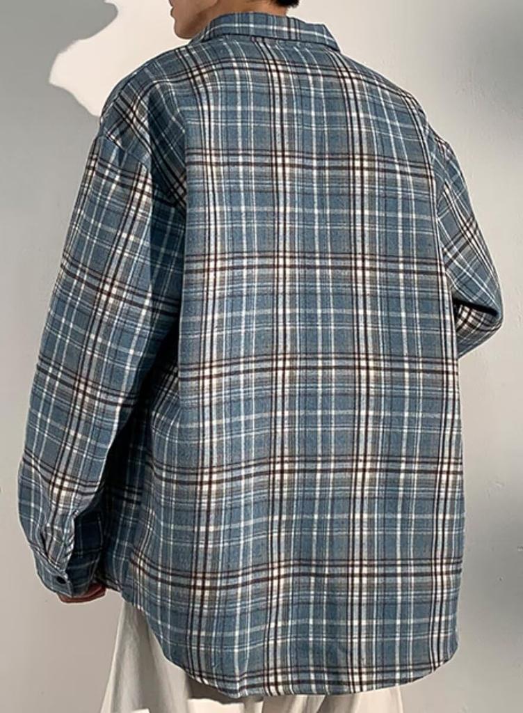 Bligo Loose Fit Plus Spring Korean Check Stylish Street Perfect for Office or Any Men's Shirt, Sizes, Pattern, Casual, Top, Style, Thick, Casual,