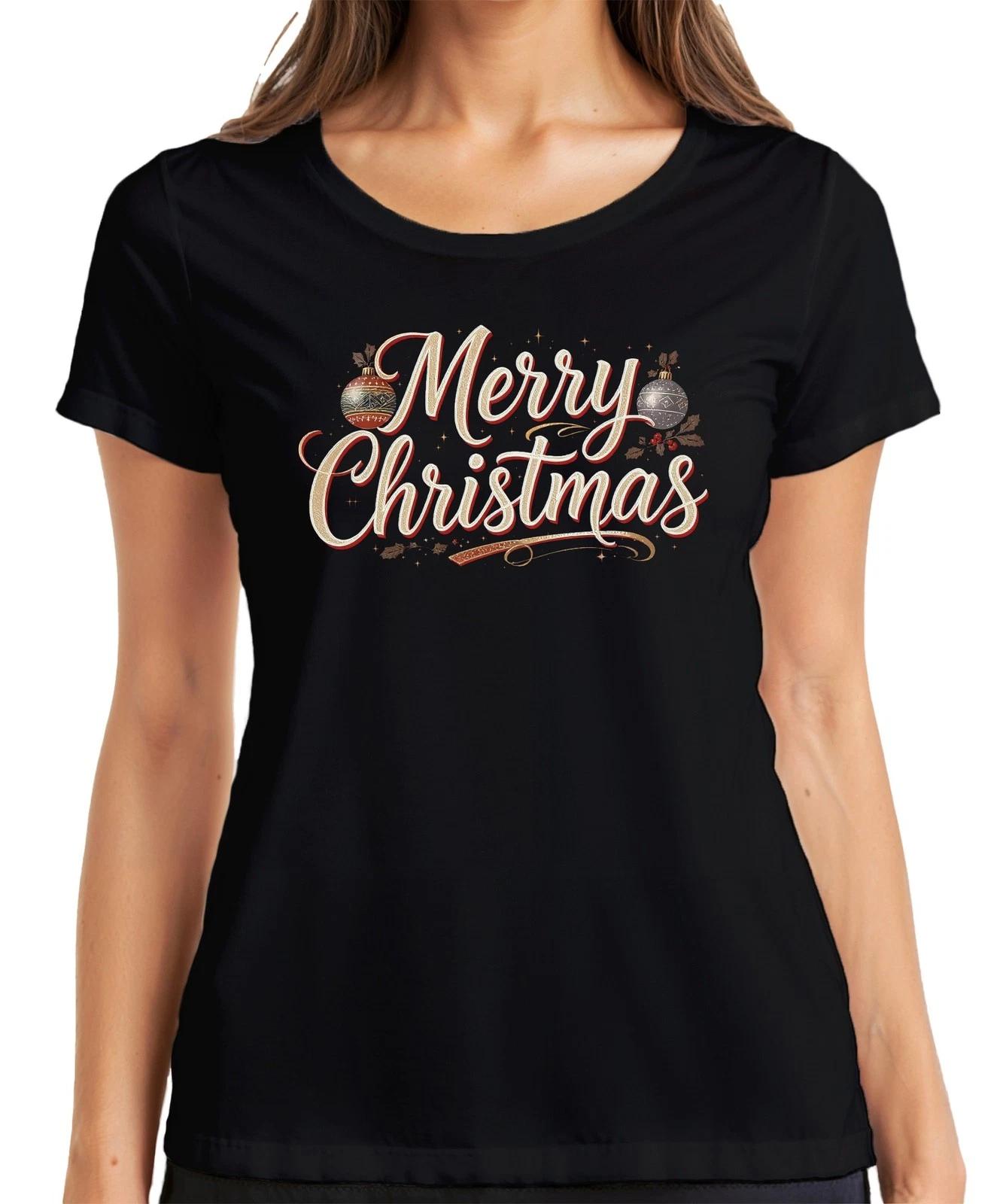 Merry Christmas Weihnachten Weihnachtskugeln Handlettering Retro Damen T-Shirt XL
