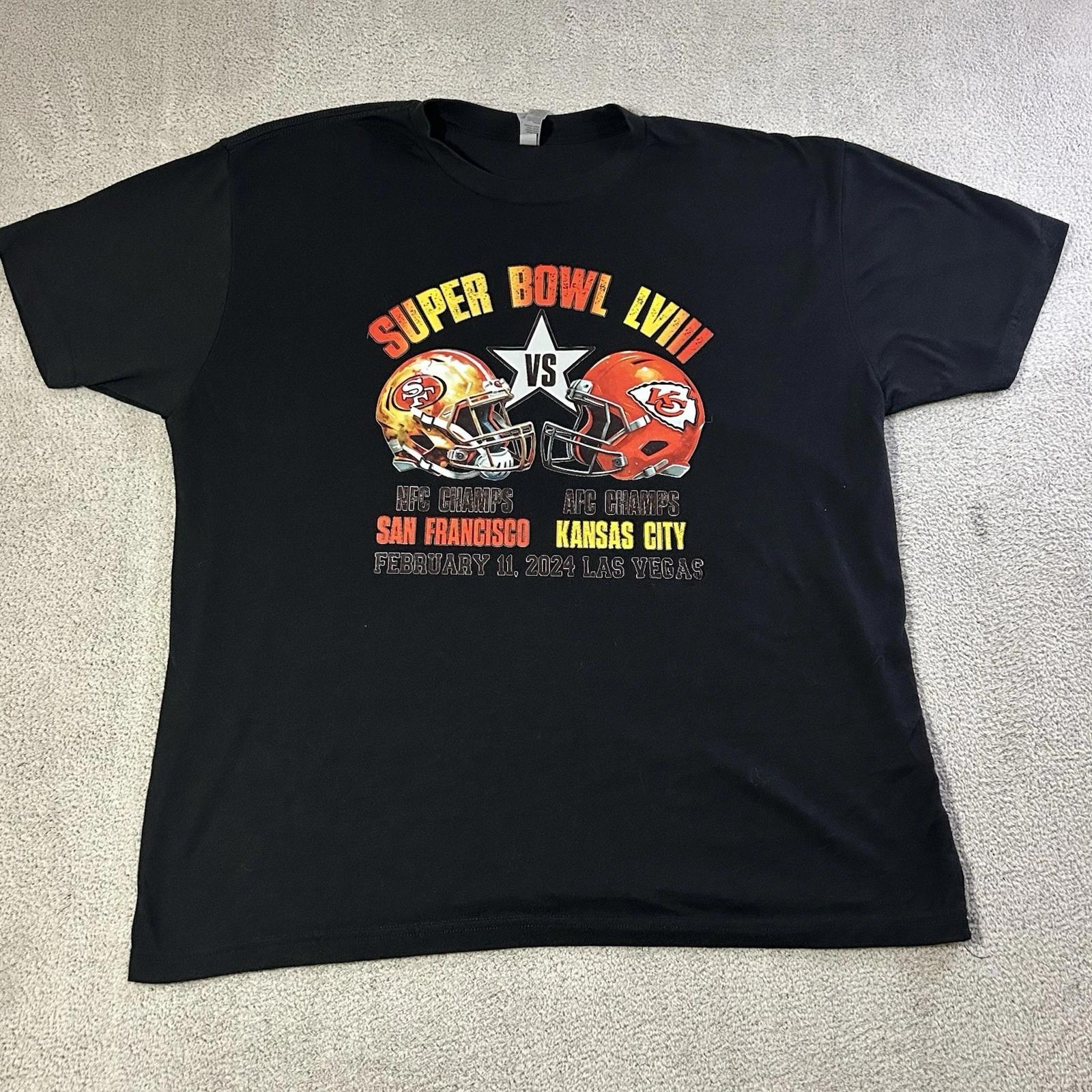 

KC Cheifs Vs San Francisco 49ers Super Bowl 2024 Graphic Print T Shirt Adult XL L