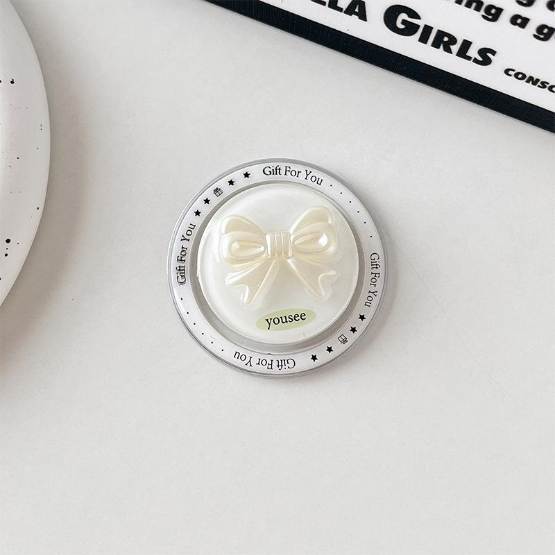 

Solid Color Bow Mobile Phone Case Magnetic Airbag Bracket Retractable Wind Ring Buckle Desktop Support Frame