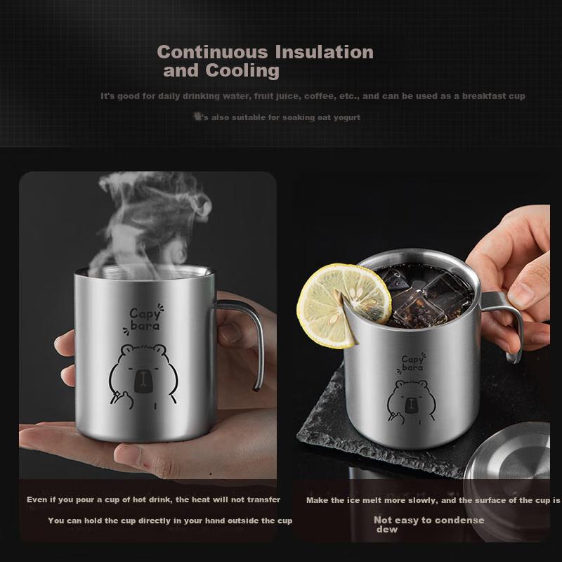 Maxcook 316L Stainless Steel Water Cup Children's Baby Milk Cup Double-Layer Mug Mouth Cup Student 200ml Capybara