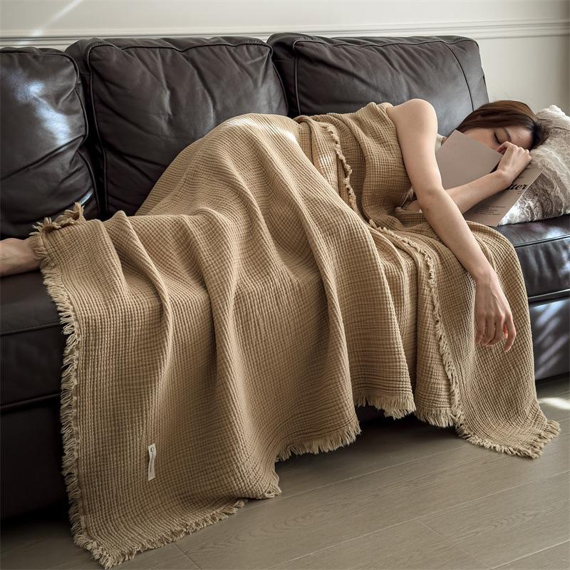 100% Cotton Muslin Throw Blanket Cozy Soft Washed Cotton Blanket,All Season Breathable 6-Layer Gauze Blanket Throw for Sofa