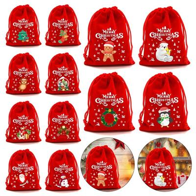 5/10pcs Red Christmas Velvet Bags Jewelry Packaging Storage Bag New Year 2024