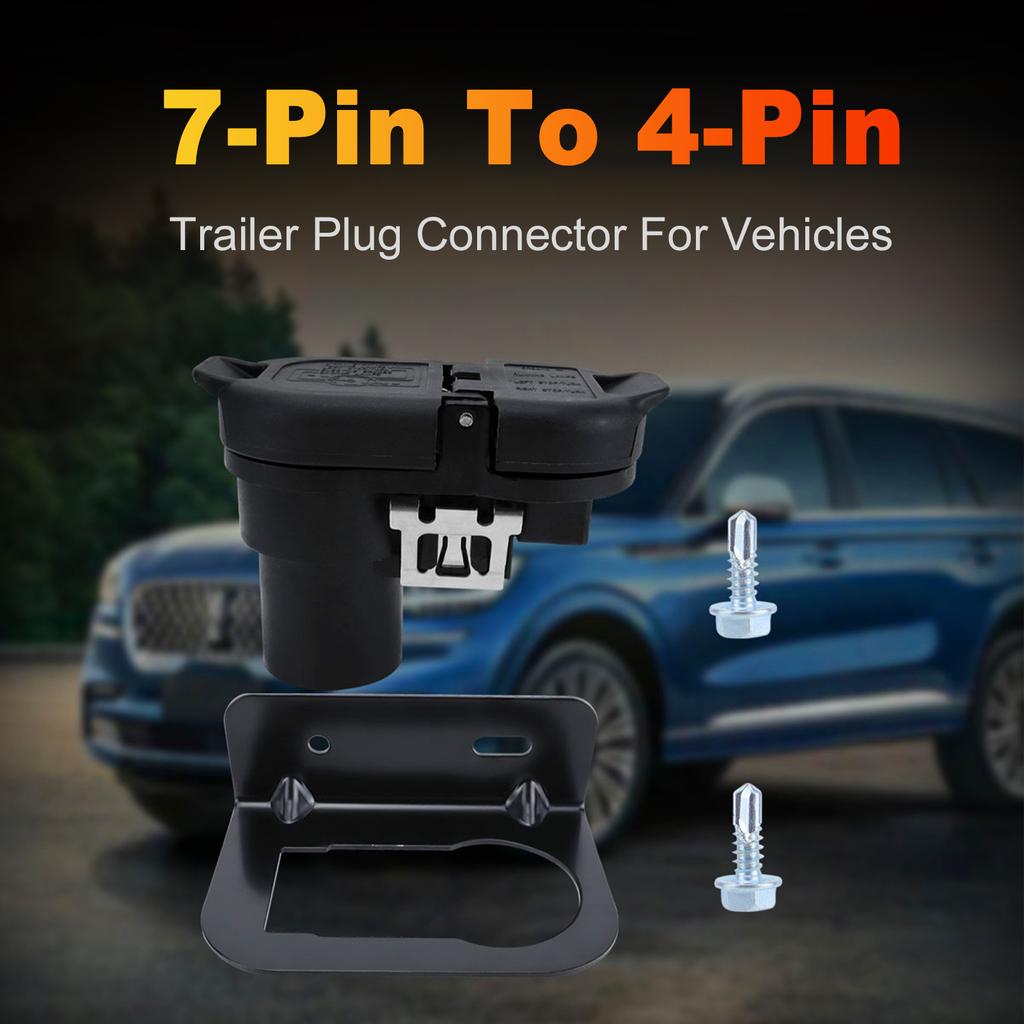 Trailer Plug Adapter Connector 7 Pin Round to 4 Flat 12V Stable Output for A Wide Range of Mainstream Car