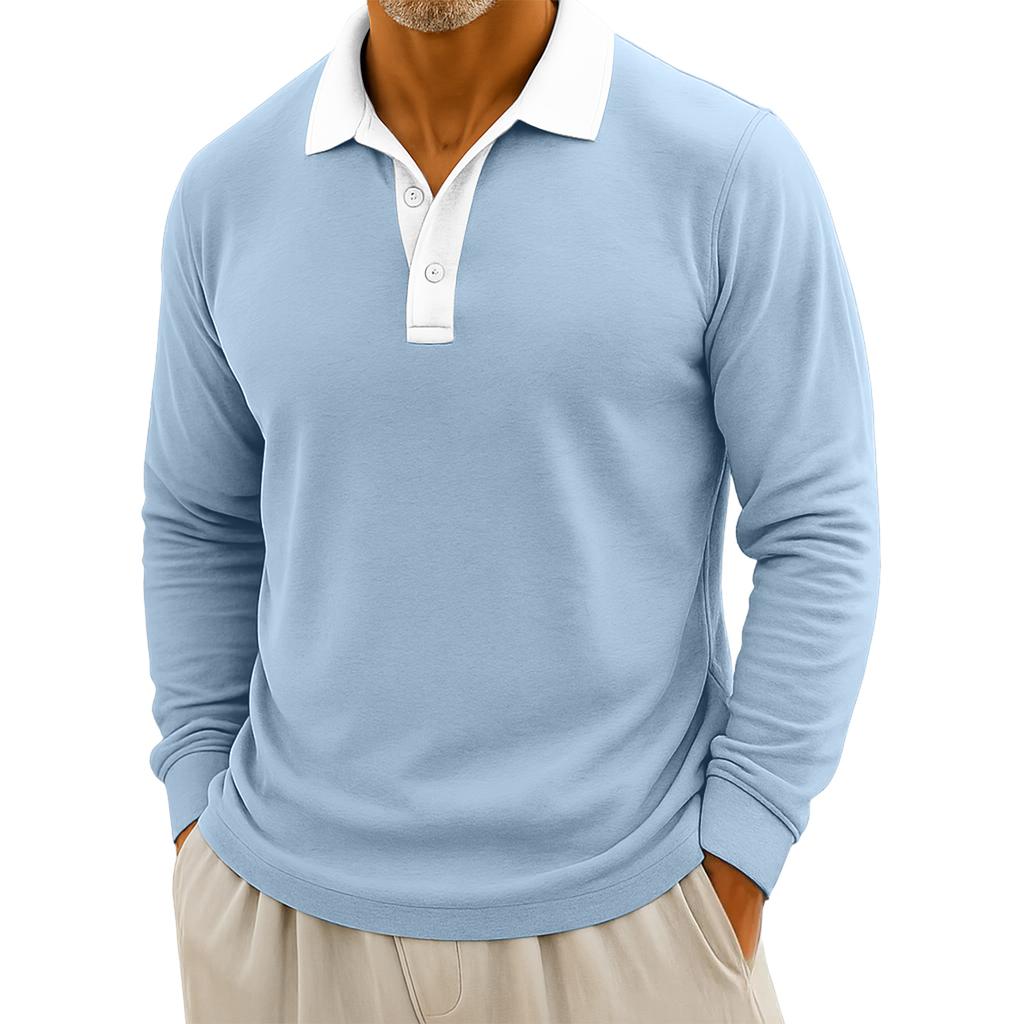 Men's Casual Color-Blocked Button-Up Long-Sleeve Tops