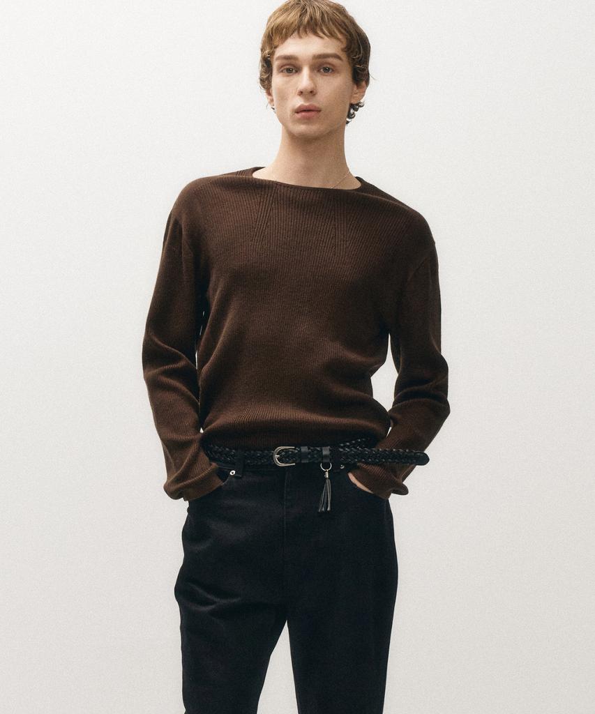 NOIRER Micro Ribbed Square Neck Knit (Deep Brown)