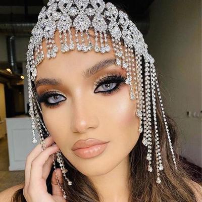 Stonegfans Tassel Head Chain Jewelry Forehead Wedding Jewelry Cap Headpieces Bridal Art Dec Accessories for Women Bridal Tiara