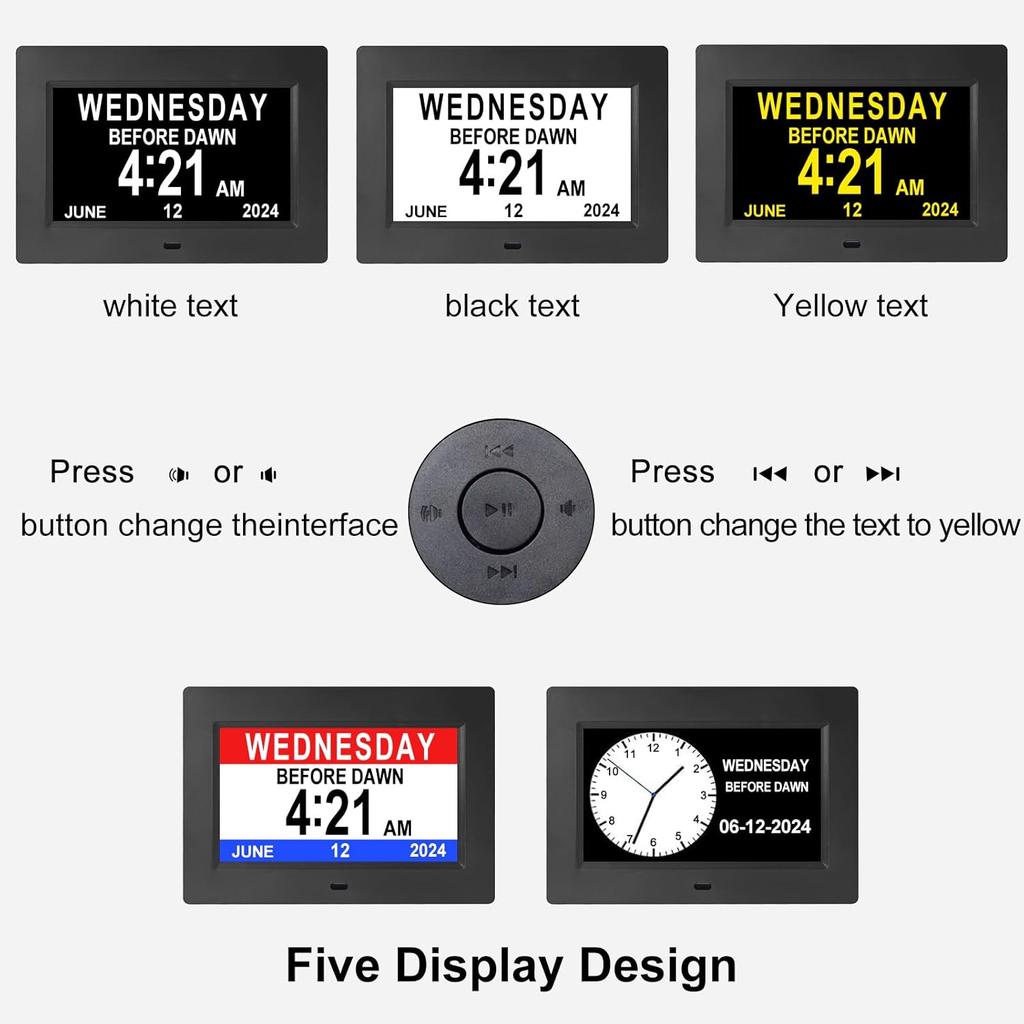 Large Wall Clock Dementia Clock for Seniors 4-Colors Large Display Digital Alarm Clock 7 Inch Digital Wall Clock with Day and Date for Elderly,Custom
