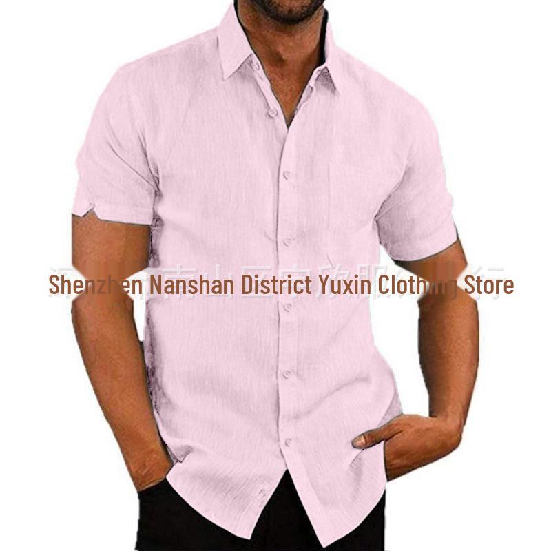 2024 Men's Summer Linen Short Sleeve Button-Up Shirt – Solid Color