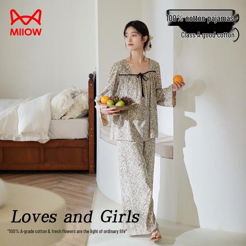 Mao Ren Women s Combed Cotton Long Sleeve Pajama Set 2XL