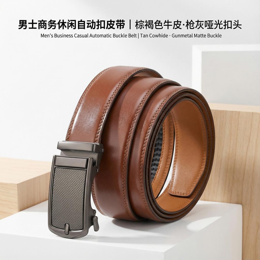 Men'S Automatic Buckle Cowhide Belt Men'S High-End Business Versatile Belt Middle-Aged And Young People Belt