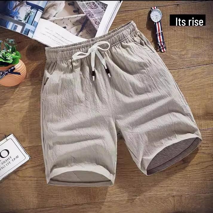 Pánské letní ležérní lněné šortky s elastickým pasem a stahovací šňůrkou