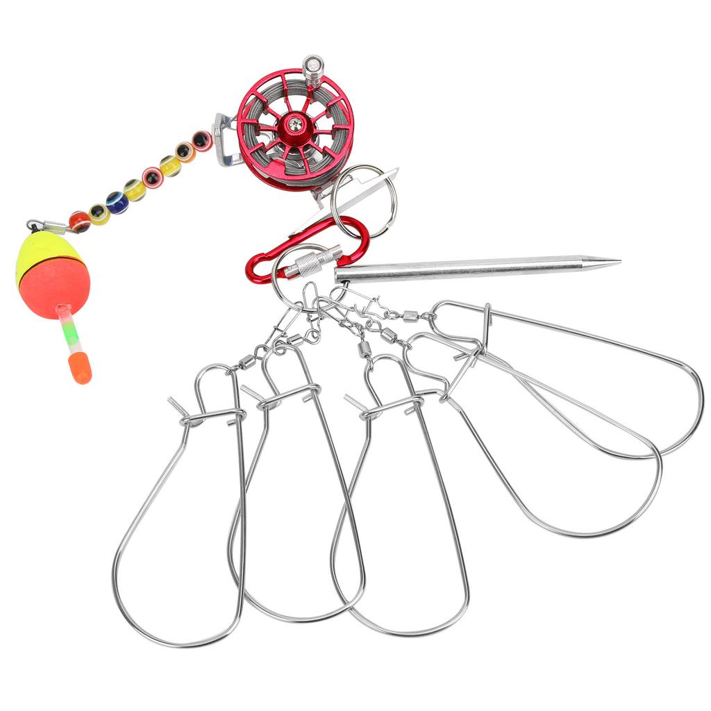 Stainless Steel 5 Hooks Lock Live Fish Buckle Fishing Stringer Clip Outdoor Tackle Tools