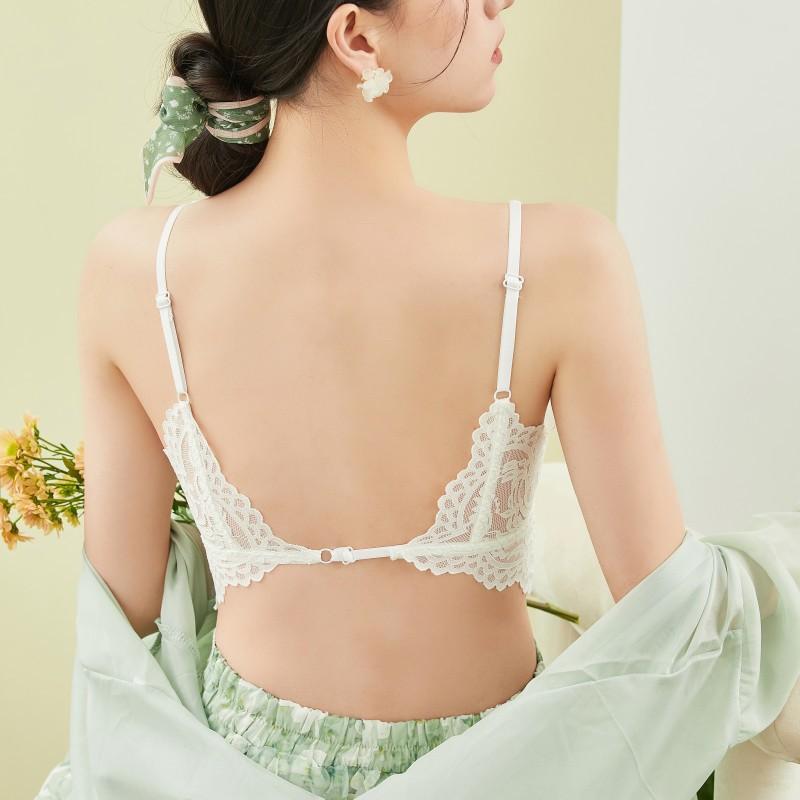 Sexy Spitze Schöner Rücken Wickelbrust Fixierte Latex-Cup Hyaluronsäure Ohne Stahlring Anti-Licht Großer Neckholder-BH Unterwäsche Frauen