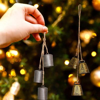 Iron Bell Chime with 3 Large Vintage Cow Bells On Rope Rustic Large Wall Hanging Decor Home Supplies