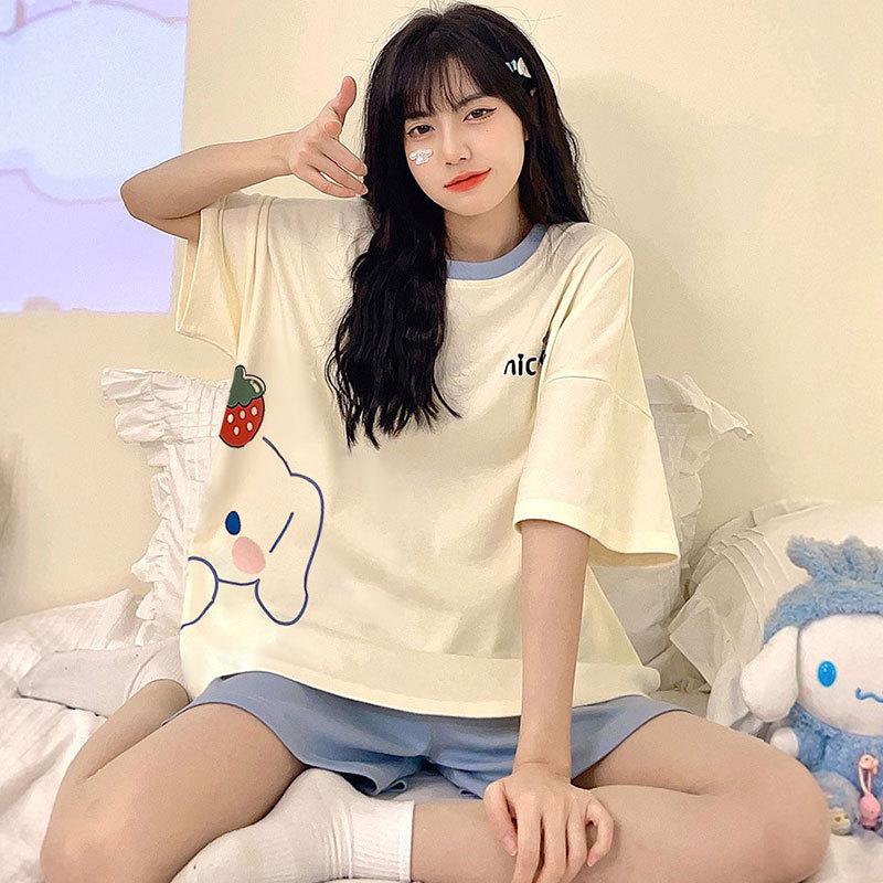 Factory Women's Pajamas Summer Cotton Short-sleeved Shorts Set New Year's Simple Casual Thin Loungewear
