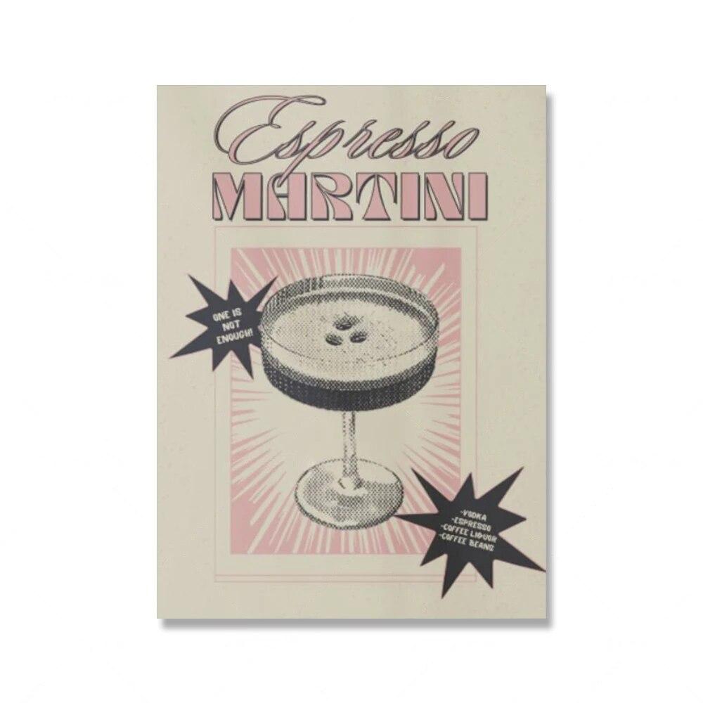 Retro Trendy Bar Disco Tequila Espresso Martini Poster Pink Wall Art Keep 'Em Coming Print Abstract Canvas Painting Home Decor No Frame