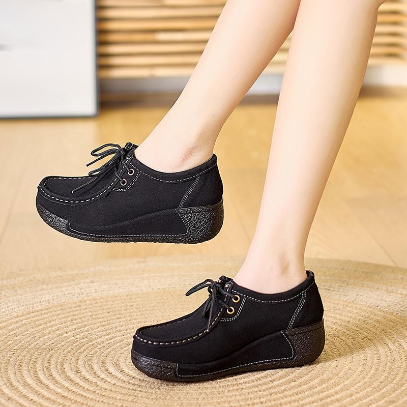 Damskie Mokasyny na Platformie Czarne Buty Codzienne Brązowe Buty Gruba Podeszwa Zwiększające Wzrost Trampki Duży Rozmiar