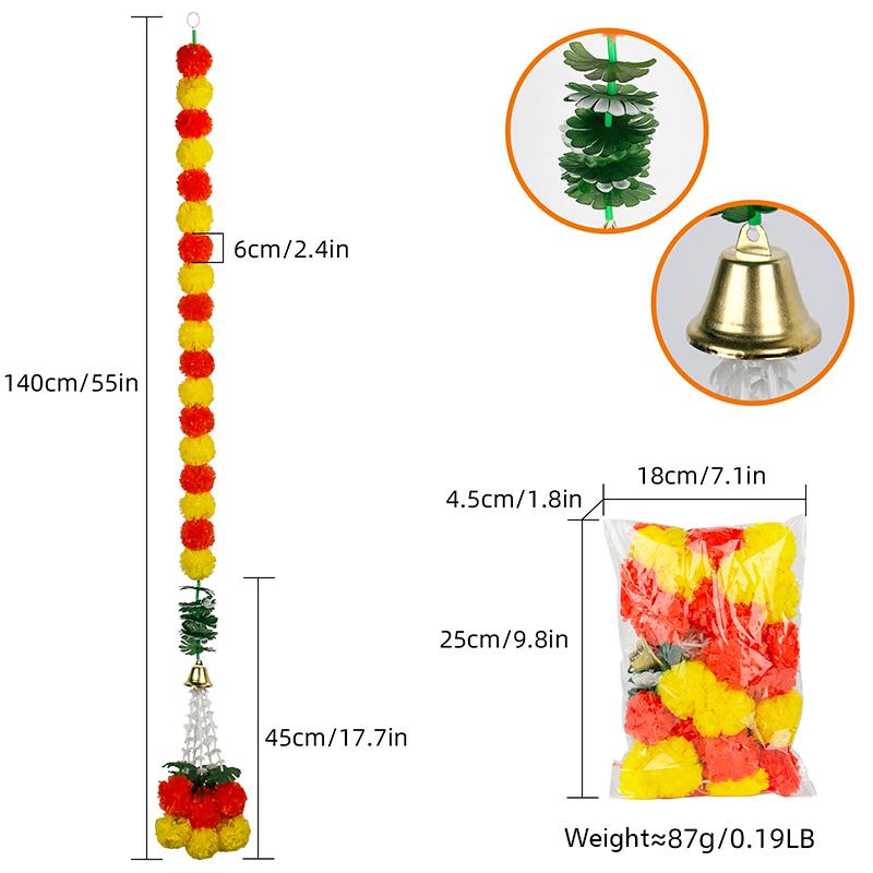 1PC Indian Weddings Halloween Yard Mexican Artificial Marigold Garland With Ball Tassels