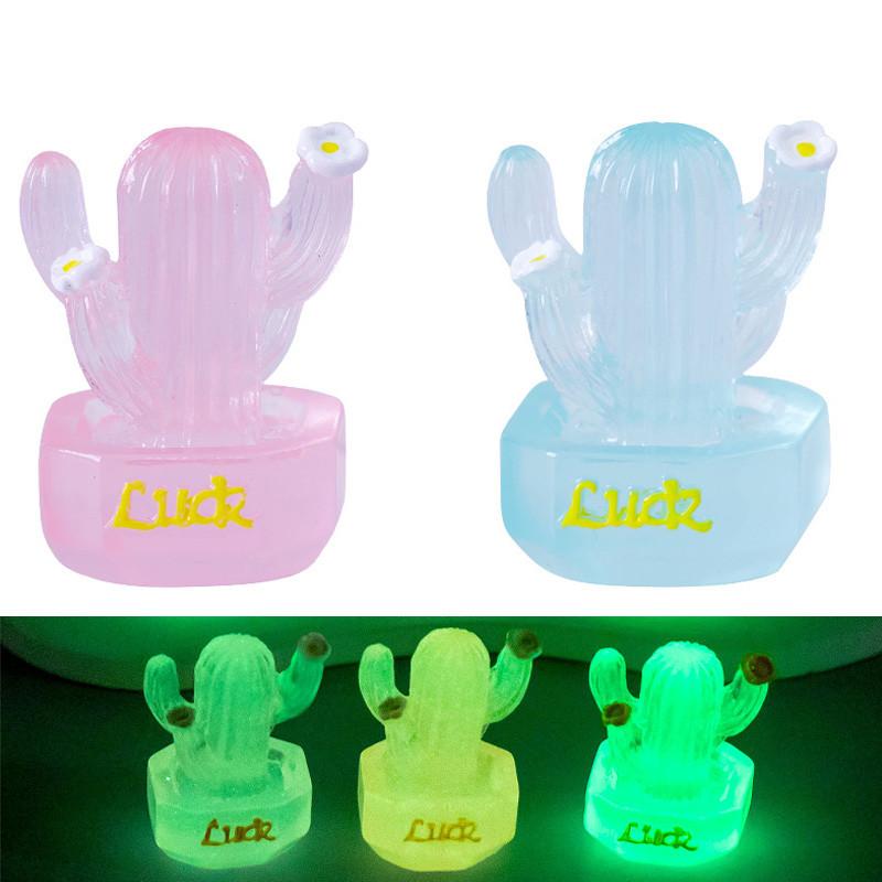 Adorable Glowing Cactus Resin Miniature Desk Car Decoration In 7 Colors