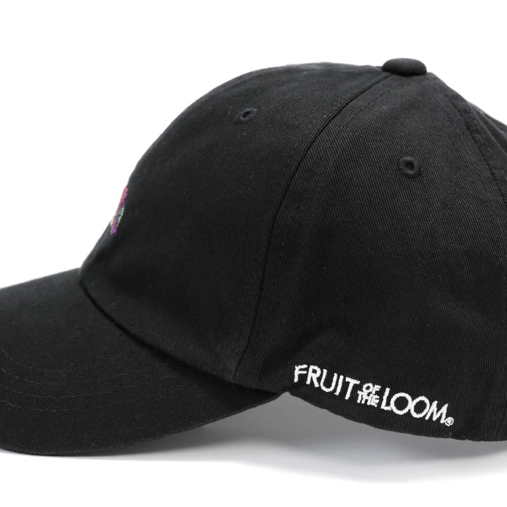 FRUIT OF THE LOOM Logo Embroidered Cotton Low-Profile Polo Cap, 6-Panel, Unisex, Jet Cap for Men and Women (Black)