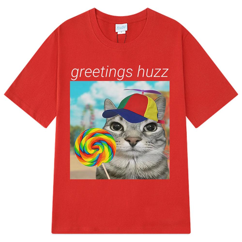 2025 Summer Greetings Huzz Funny Meme Men Women Oversized 100 Cotton Short Sleeve Hiphop Highquality Man Leisure Tshirts