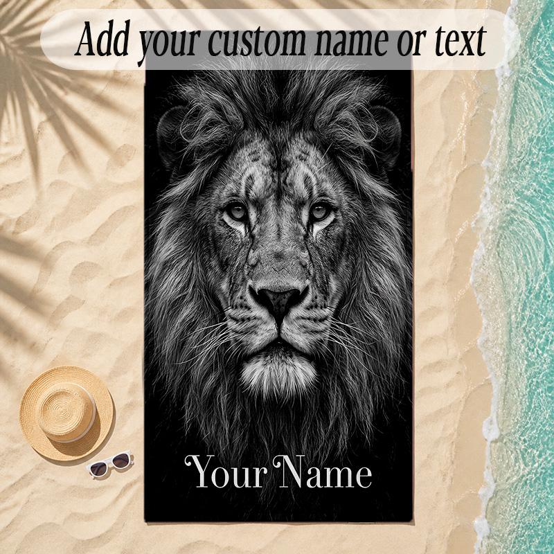 Leopard Theme Soft Beach Towel Personalized Custom Name Text Towel Portable for Beach Pool Travel