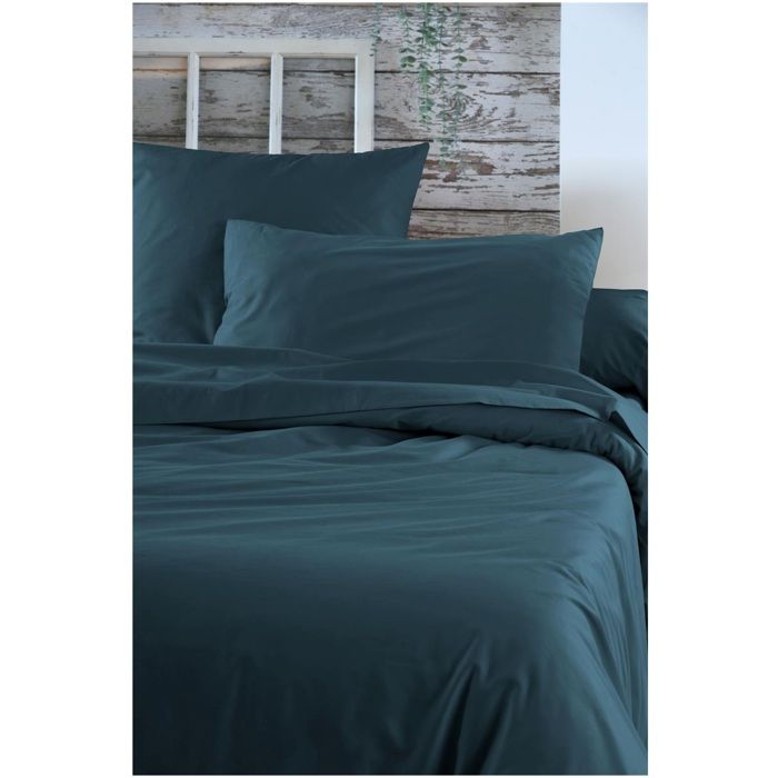 1 Taie D'oreiller Percale De Coton Uni 63 X 63 Cm Elysee Petrole