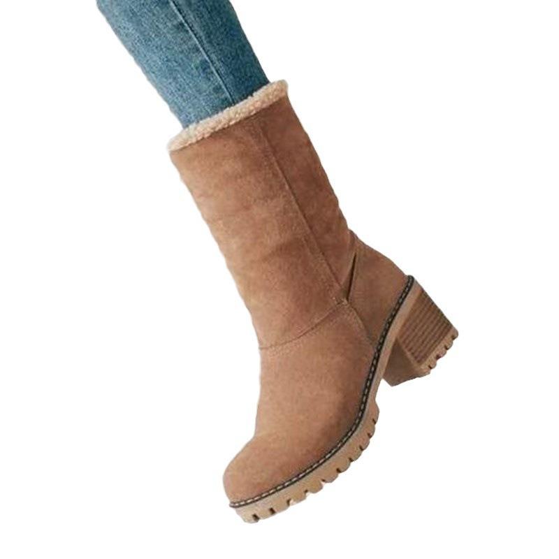 Snow boots women's autumn and winter new large size round head foot two wear fluffy shoes thick heel women's boots