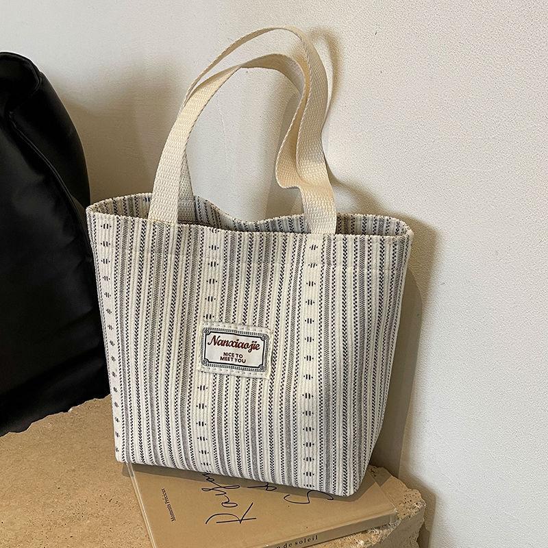 Ins Japanese Style Bag Women's 2025 Canvas Bag Fashion Striped Hand Carry Shoulder Bag Women's Tote School Bag