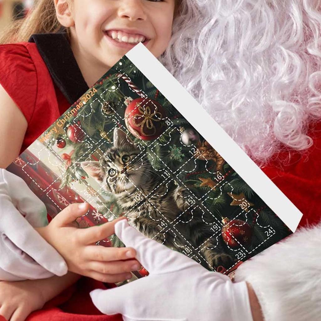 2D Acryl Katze Adventskalender 24 Tage Weihnachts-Countdown-Kalender Niedliche Tierornamente für Auto-Rückspiegel Weihnachtsbaumdeko