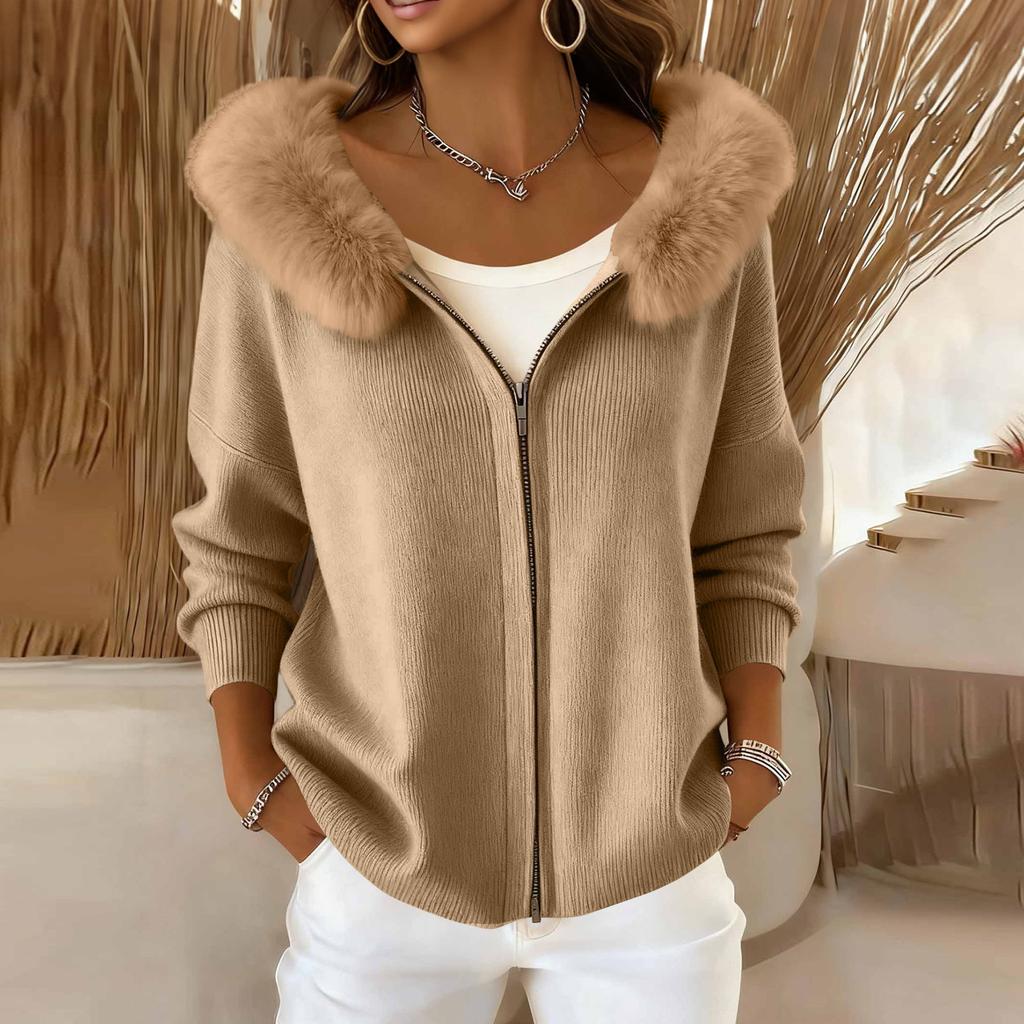 Cardigan con cappuccio e finto colletto da donna per autunno e inverno