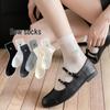 Bow Knot Women's Mid-Calf Ballet Style Mesh Socks - Trendy, Breathable, Sweet Cotton for Spring/Summer