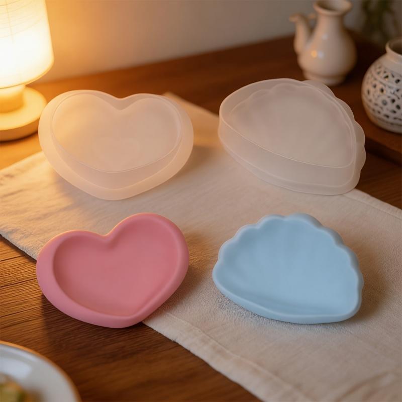 Love Heart Shell Shape Cement Storage Tray Silicone Molds DIY Plaster Gypsum Storage Jar Home Decoration Epoxy Resin Mould