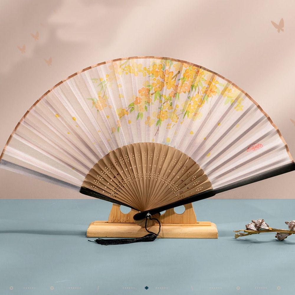 Vintage Chinese Style Folding Fan Bamboo Handle Props Fan Elegant Dance Hand Fan  Home Decoration
