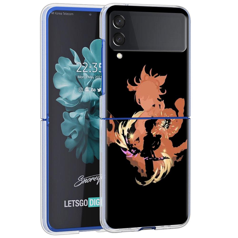 Anime Genshin Impact Case For Samsung Galaxy Z Flip 4 5G Transparent Hard Cell Phone Cover ZFlip Clear PC Luxury Shell Coque