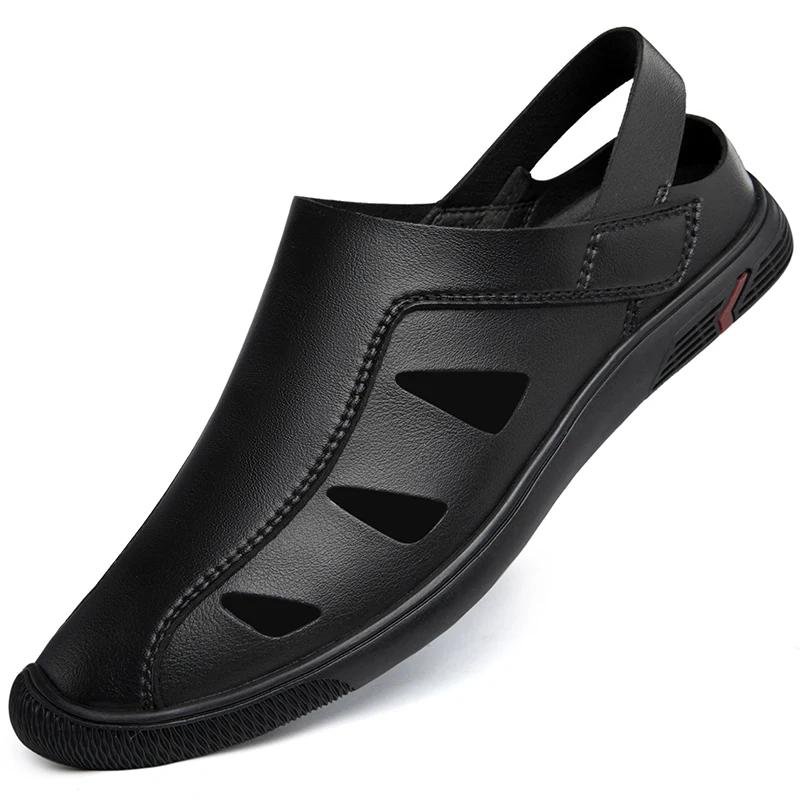 Módní letní pánské mokasíny s dutým svrškem, ležérní kožené ploché boty, prodyšné nazouvací, businessové, na řízení, sandály s protiskluzovou podrážkou