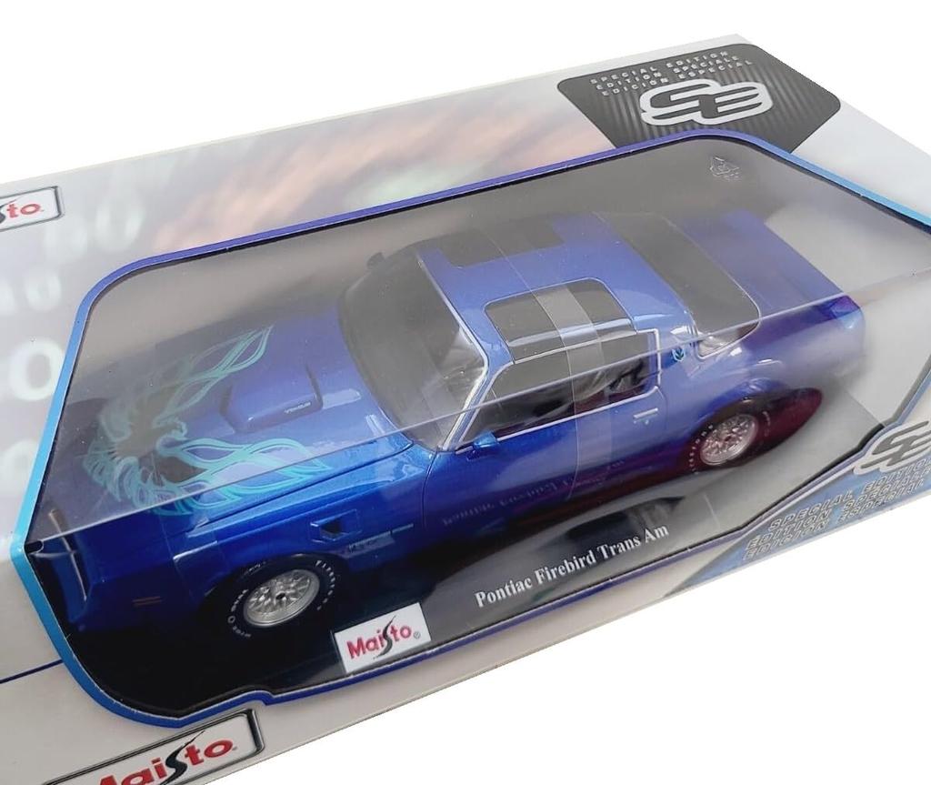 Maisto Pontiac Firebird Trans Am 1978 Blue Metallic Scale Special Edition Model with Display Opening and Rear and Working Suspension 1/18 Base, Doors,