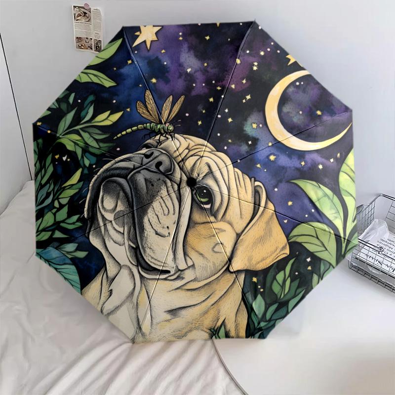 Dog with the Moon  pattern, automatic folding umbrella, portable and foldable design, 8 ribs, a Christmas or birthday gift.