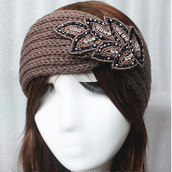Women Rinestone Winter Headband Warmer Ear Knitted Wool Head Bands Turban Head Wrap Girl Bead Hairband Headwear Hair Accessories