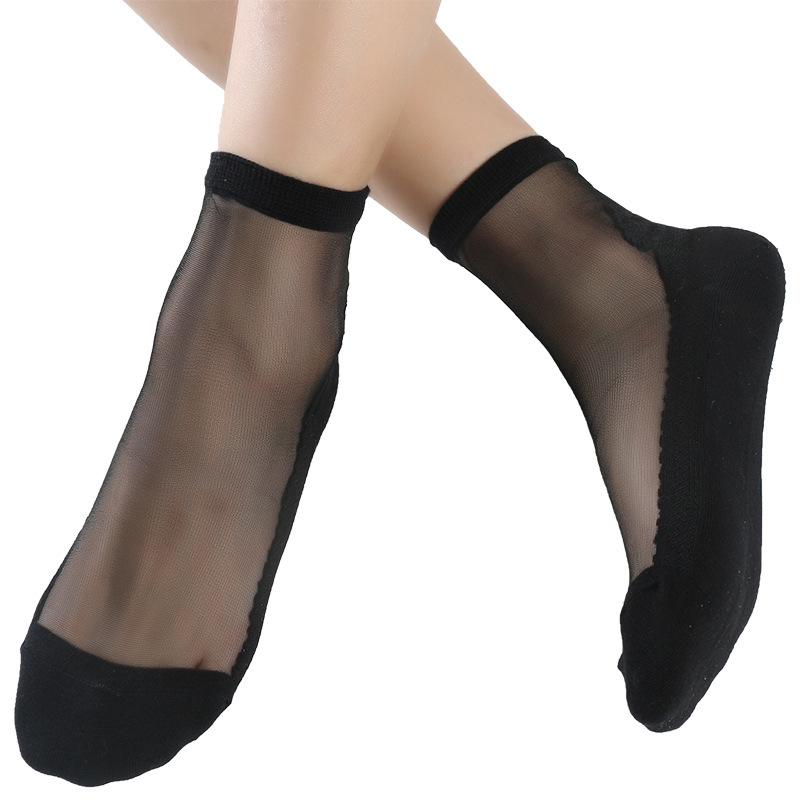 5 Pairs Fashion Breathable Glass Silk Women's Cotton Socks Crystal Stockings Comfortable Light Small Fresh