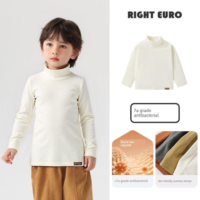 Right European Style Boys' Half-High Collar Base Layer Shirt 2025 Winter New Baby Inner Wear Warm Long-Sleeve T-Shirt Children's Clothing