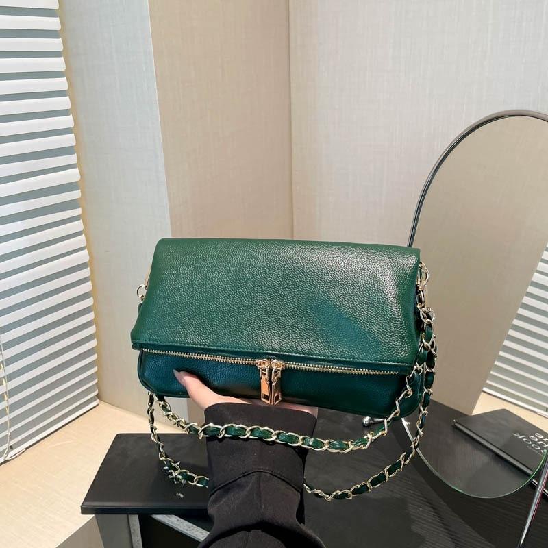 Sac à underarm tendance en cuir huilé, Texture simple et élégante, Sac bandoulière à chaîne unique