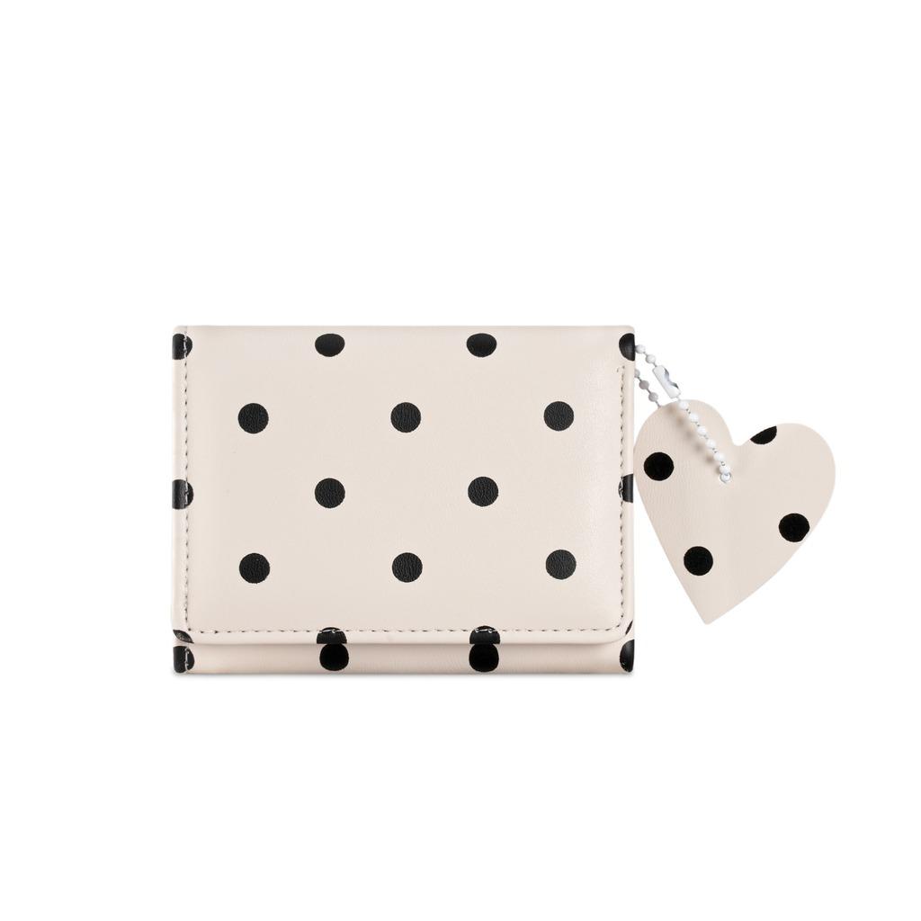 

Women S Bifold Wallet Sweet Card Holder Purse Key Hanging Pouch Pu Material Polka Dot Wallet For Everyday Use Outfit Matching белый